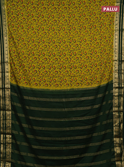 Lime Green & Green Semi Mysore Silk Saree - Prints