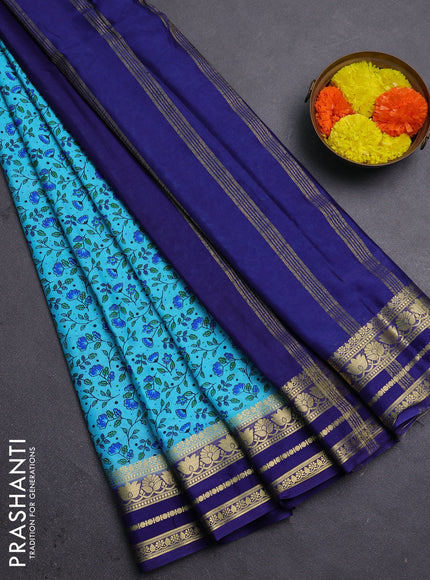 Cs Blue & Blue Semi Mysore Silk Saree - Prints