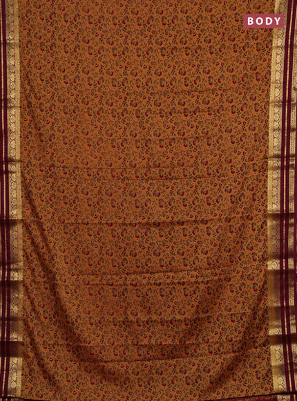 Peach & Maroon Semi Mysore Silk Saree - Prints