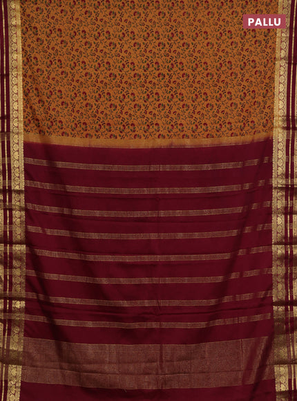 Peach & Maroon Semi Mysore Silk Saree - Prints