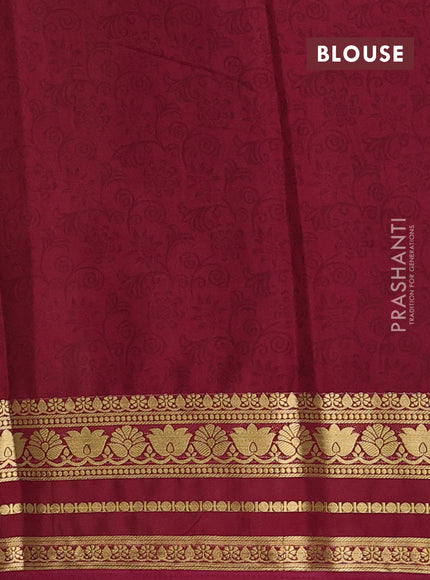 Peach & Maroon Semi Mysore Silk Saree - Prints