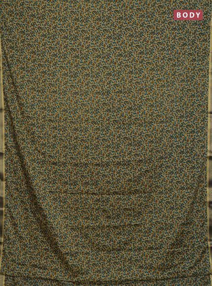 Beige & Blue Semi Mysore Silk Saree - Prints