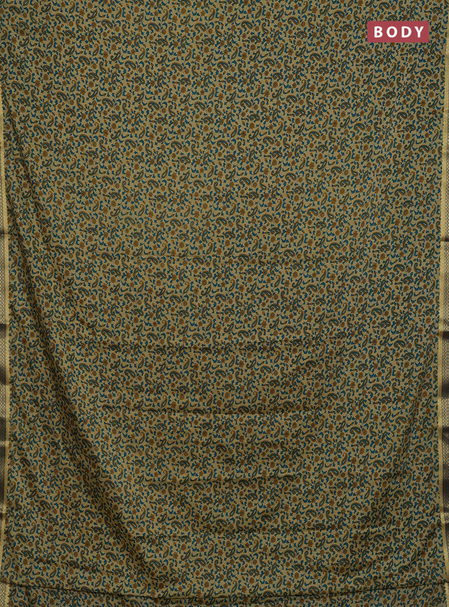 Beige & Blue Semi Mysore Silk Saree - Prints