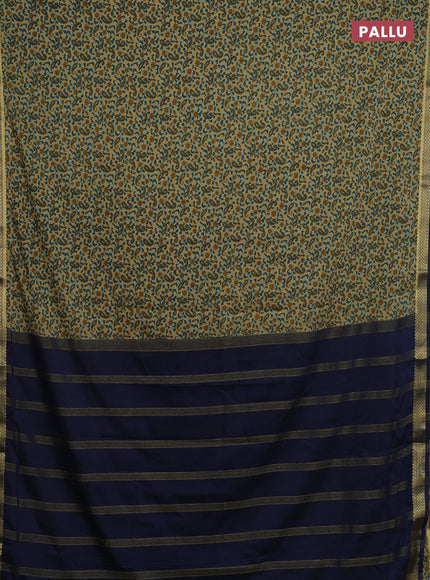 Beige & Blue Semi Mysore Silk Saree - Prints