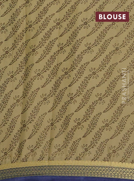 Beige & Blue Semi Mysore Silk Saree - Prints