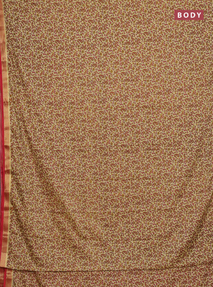 Beige & Red Semi Mysore Silk Saree - Prints
