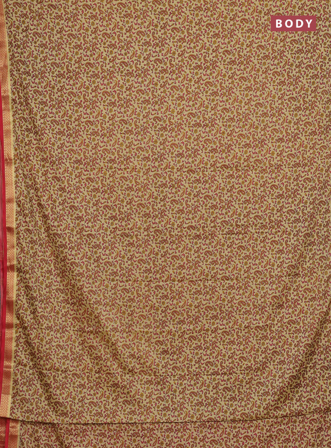 Beige & Red Semi Mysore Silk Saree - Prints
