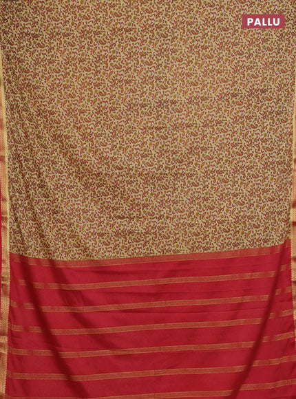 Beige & Red Semi Mysore Silk Saree - Prints