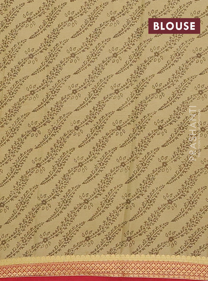 Beige & Red Semi Mysore Silk Saree - Prints
