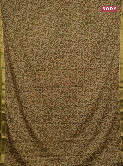 Beige & Green Semi Mysore Silk Saree - Prints