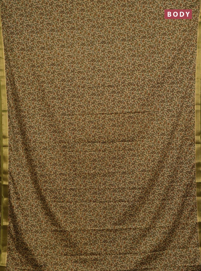 Beige & Green Semi Mysore Silk Saree - Prints
