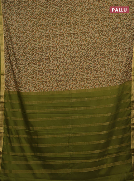 Beige & Green Semi Mysore Silk Saree - Prints
