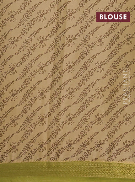 Beige & Green Semi Mysore Silk Saree - Prints