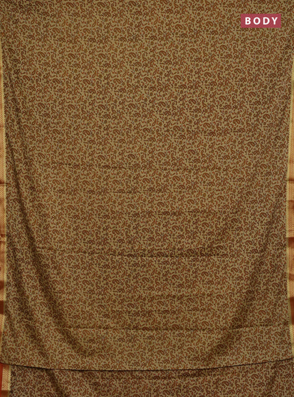 Beige & Orange Semi Mysore Silk Saree - Prints