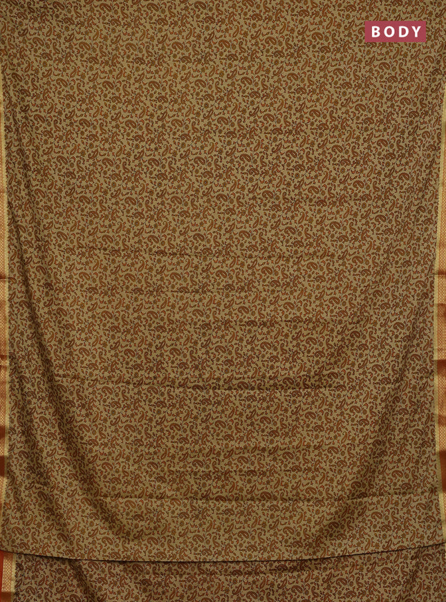 Beige & Orange Semi Mysore Silk Saree - Prints