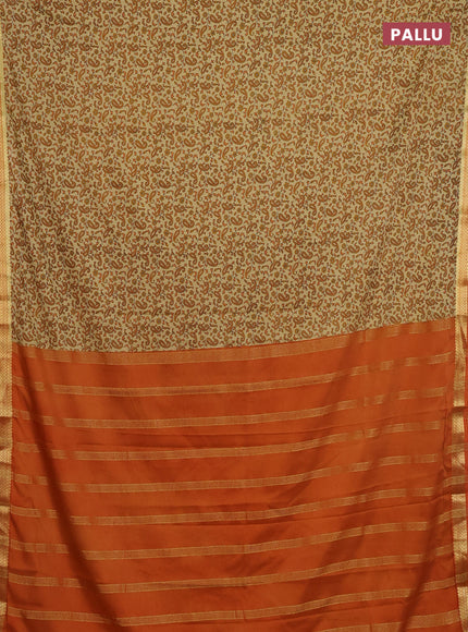 Beige & Orange Semi Mysore Silk Saree - Prints