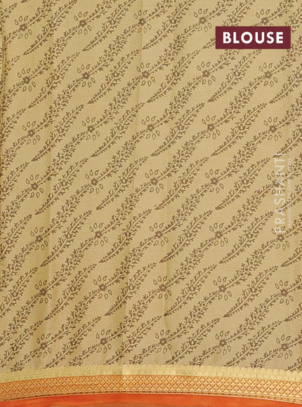 Beige & Orange Semi Mysore Silk Saree - Prints