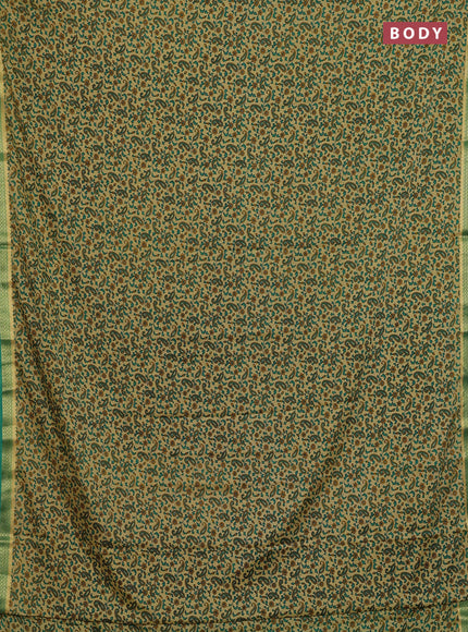 Beige & Green Semi Mysore Silk Saree - Prints