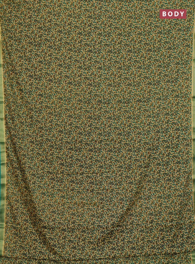 Beige & Green Semi Mysore Silk Saree - Prints