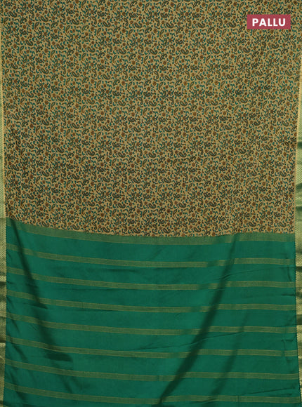 Beige & Green Semi Mysore Silk Saree - Prints