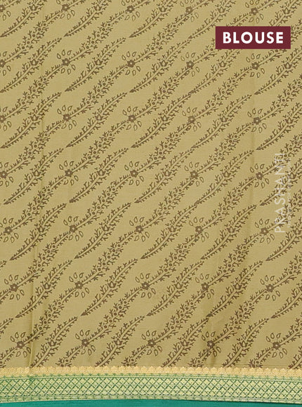 Beige & Green Semi Mysore Silk Saree - Prints
