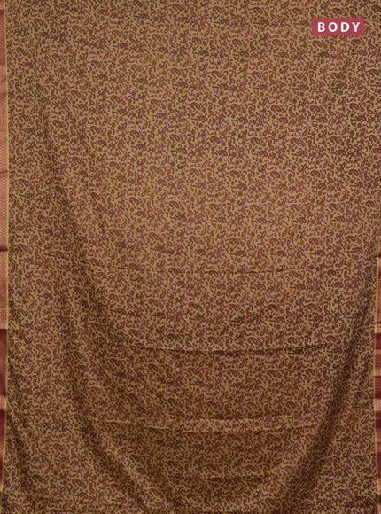 Beige & Pink Semi Mysore Silk Saree - Prints
