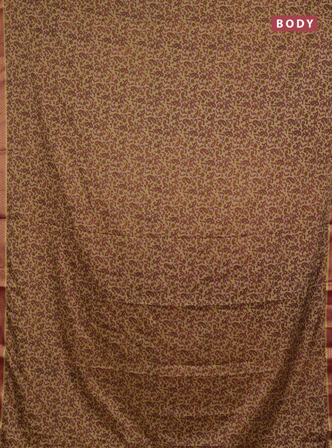 Beige & Pink Semi Mysore Silk Saree - Prints