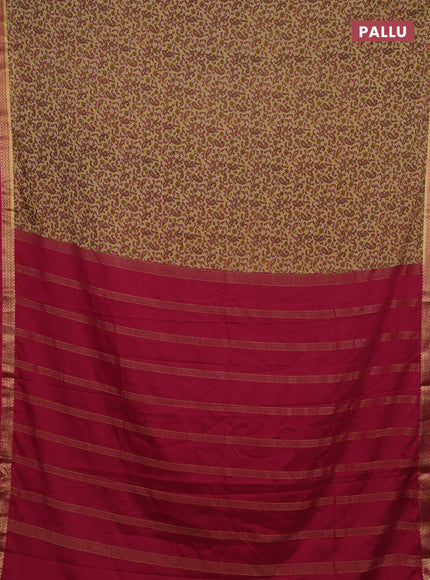Beige & Pink Semi Mysore Silk Saree - Prints