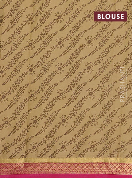 Beige & Pink Semi Mysore Silk Saree - Prints