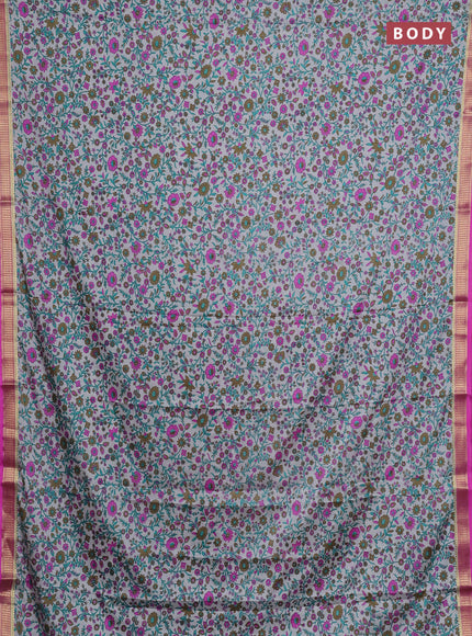 Grey & Pink Semi Mysore Silk Saree - Prints