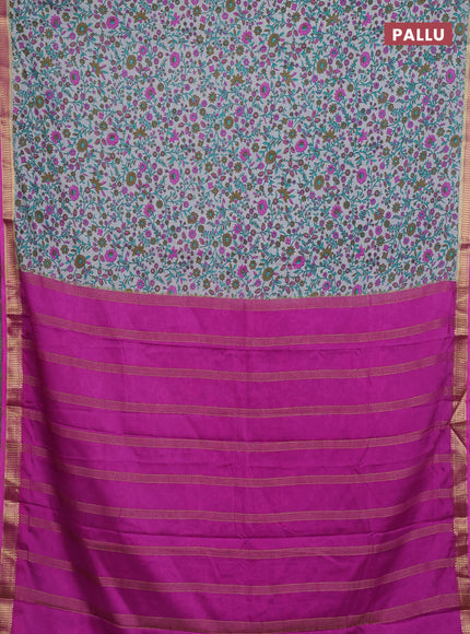 Grey & Pink Semi Mysore Silk Saree - Prints