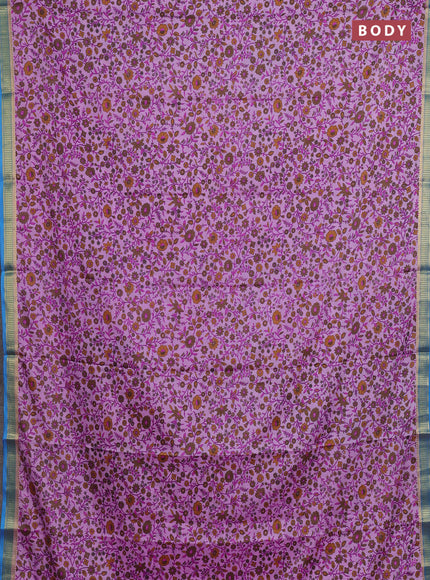 Lotus Pink & Cs Blue Semi Mysore Silk Saree - Prints
