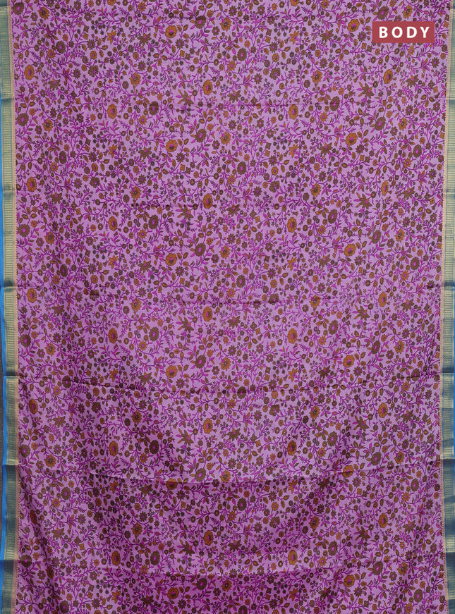 Lotus Pink & Cs Blue Semi Mysore Silk Saree - Prints