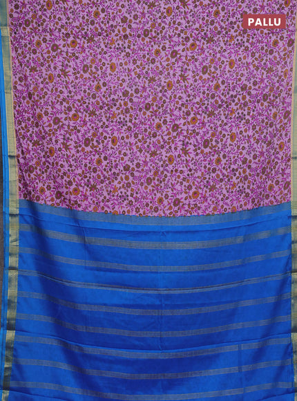 Lotus Pink & Cs Blue Semi Mysore Silk Saree - Prints