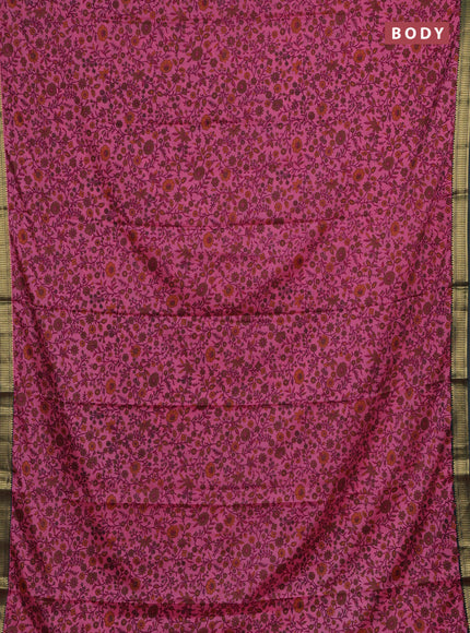 Peach Pink & Bottle Green Semi Mysore Silk Saree - Prints
