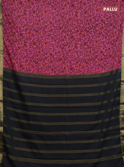 Peach Pink & Bottle Green Semi Mysore Silk Saree - Prints