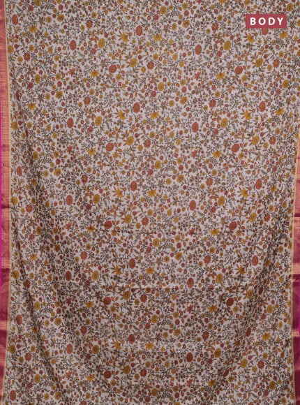 Off White & Pink Semi Mysore Silk Saree - Prints