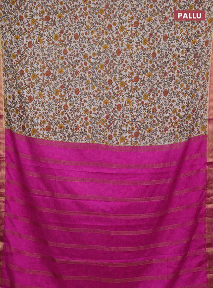 Off White & Pink Semi Mysore Silk Saree - Prints