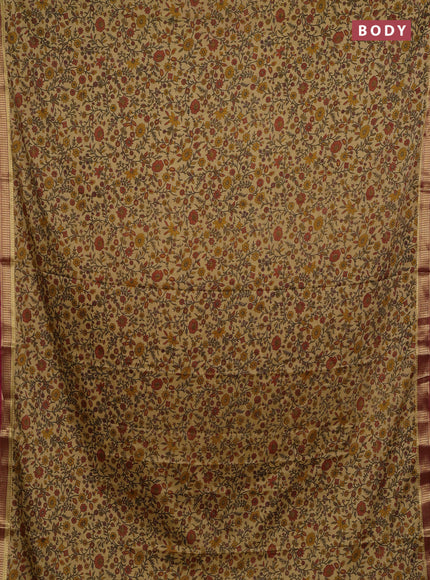 Beige & Maroon Semi Mysore Silk Saree - Prints
