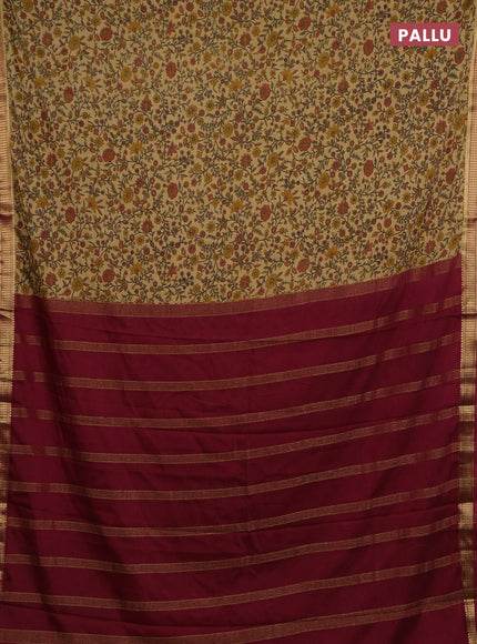 Beige & Maroon Semi Mysore Silk Saree - Prints