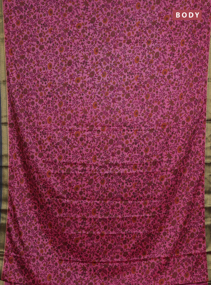 Peach Pink & Bottle Green Semi Mysore Silk Saree - Prints