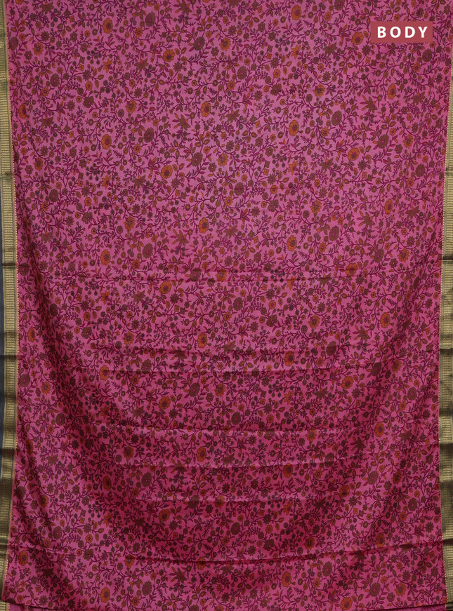 Peach Pink & Bottle Green Semi Mysore Silk Saree - Prints
