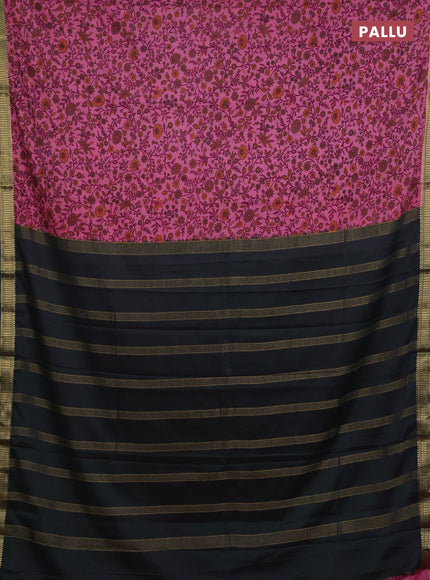 Peach Pink & Bottle Green Semi Mysore Silk Saree - Prints