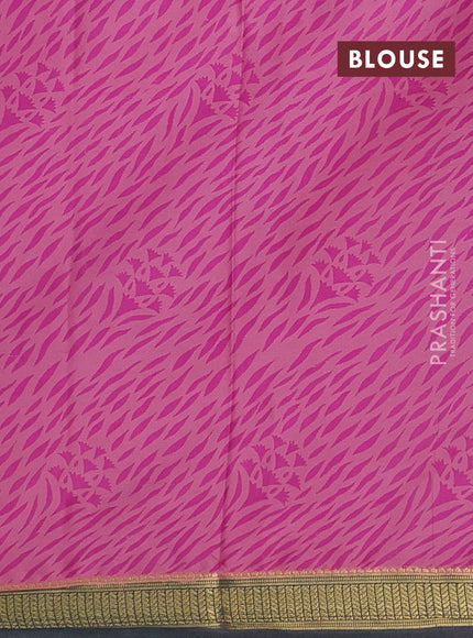 Peach Pink & Bottle Green Semi Mysore Silk Saree - Prints