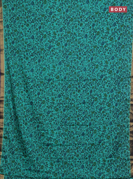 Teal Green & Blue Semi Mysore Silk Saree - Prints