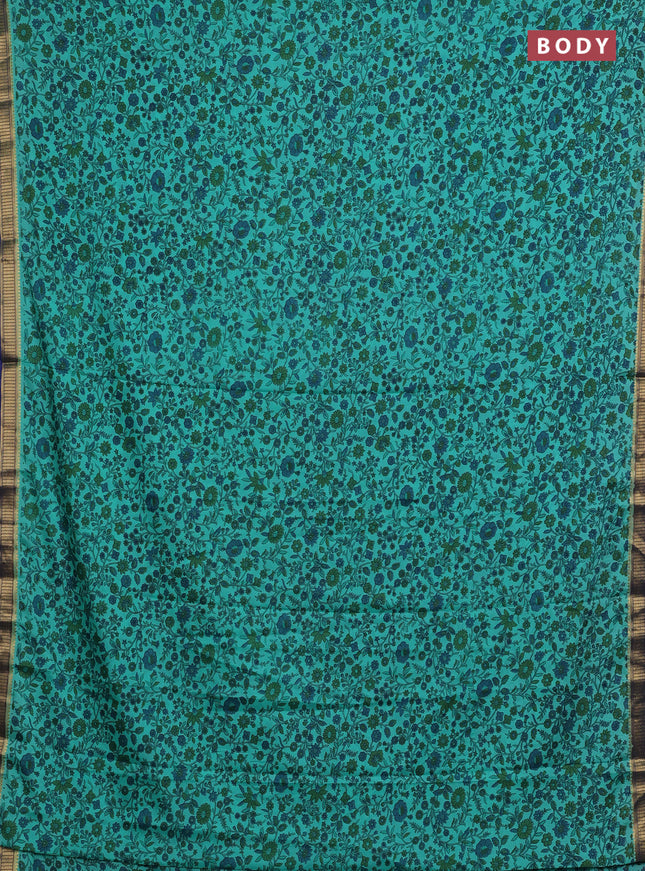 Teal Green & Blue Semi Mysore Silk Saree - Prints