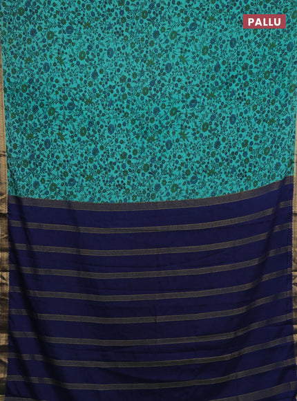 Teal Green & Blue Semi Mysore Silk Saree - Prints