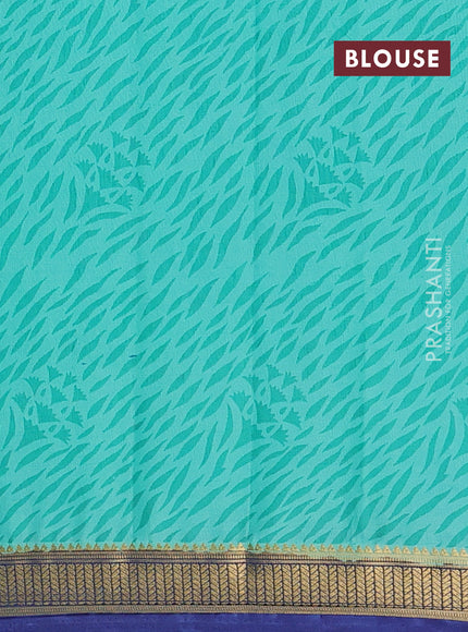 Teal Green & Blue Semi Mysore Silk Saree - Prints