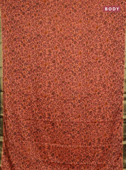 Peach & Green Semi Mysore Silk Saree - Prints