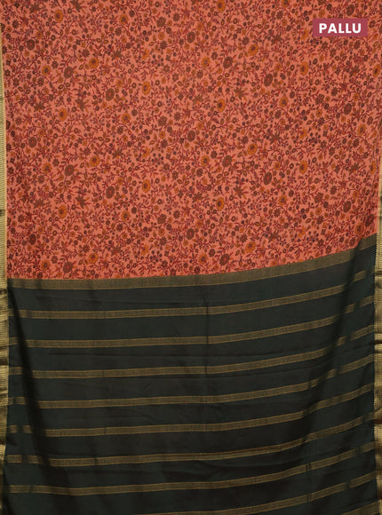 Peach & Green Semi Mysore Silk Saree - Prints